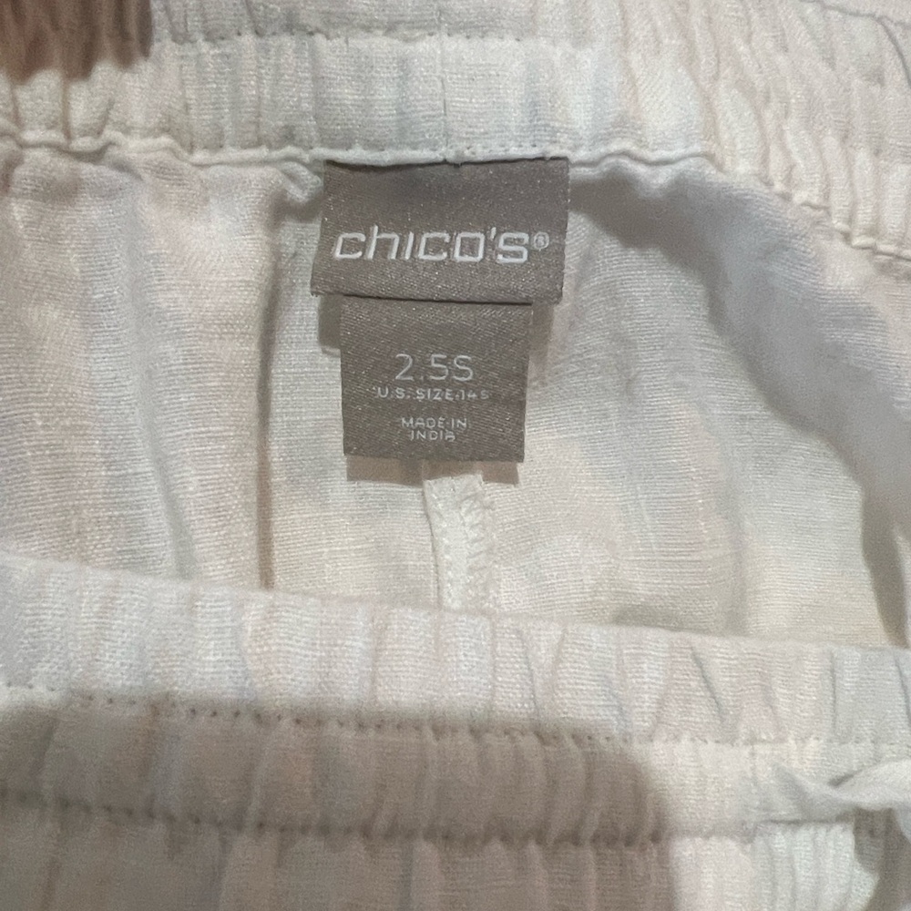 Chico's White Elastic Waist Linen Pants
